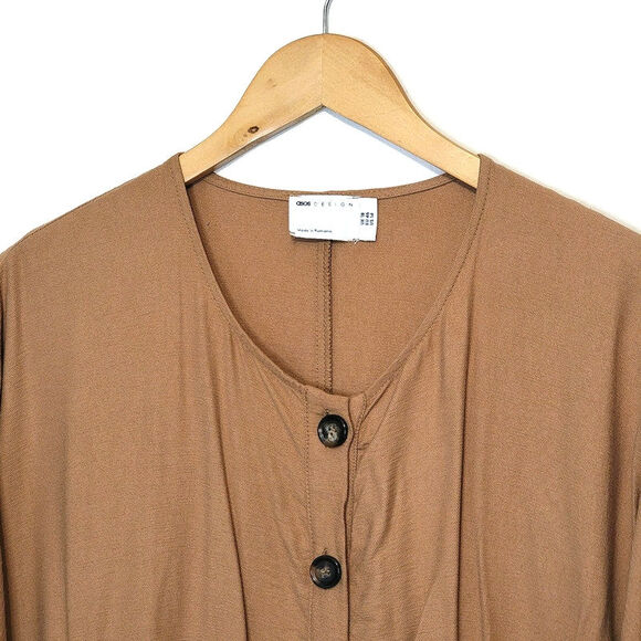 ASOS Tan Brown Relaxed Fit Jumpsuit 14 Scoop Neck Straight Leg Casual Chic - Picture 3 of 12